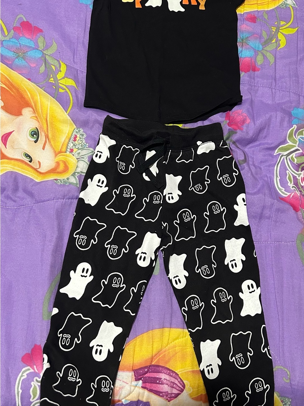 Kids Black Ghost Print Pajama Set - Cozy Sleepwear